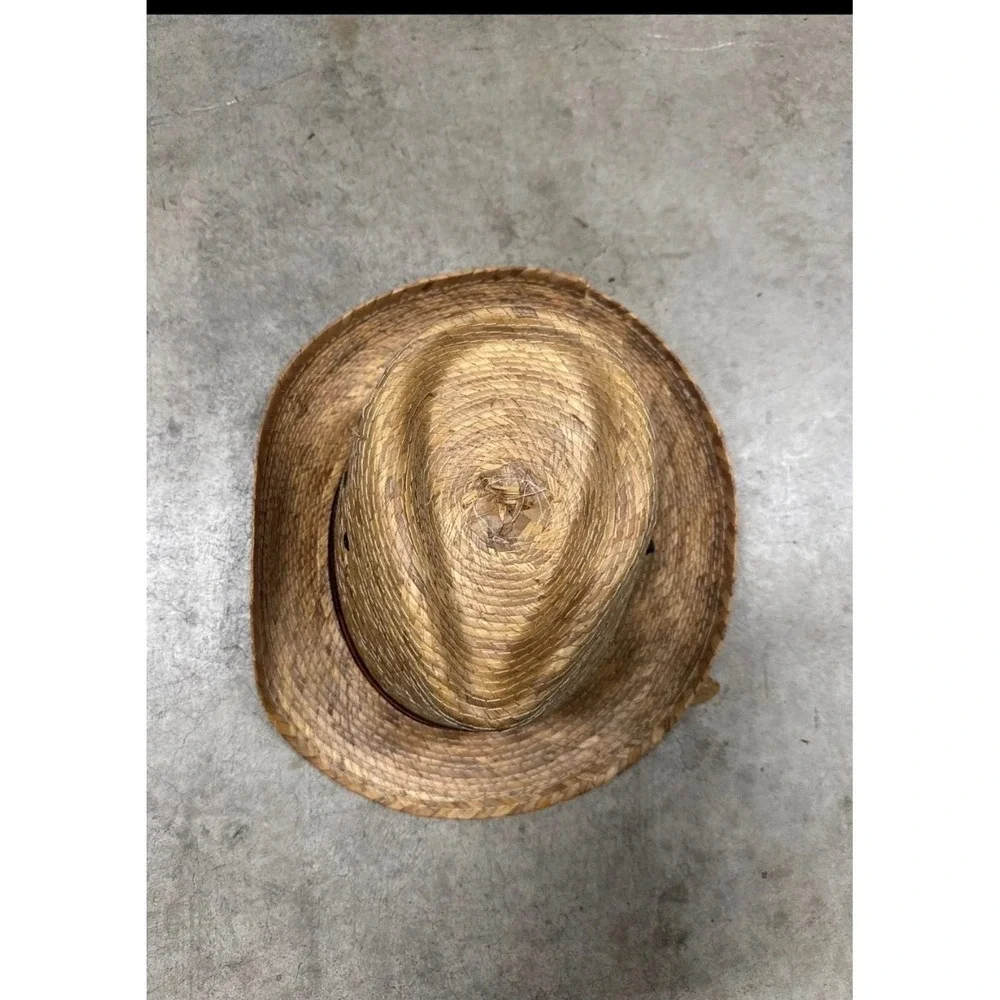 Natural Woven Straw Fedora Hat Kids with Striped Band‎ and Grommet Vent Accents